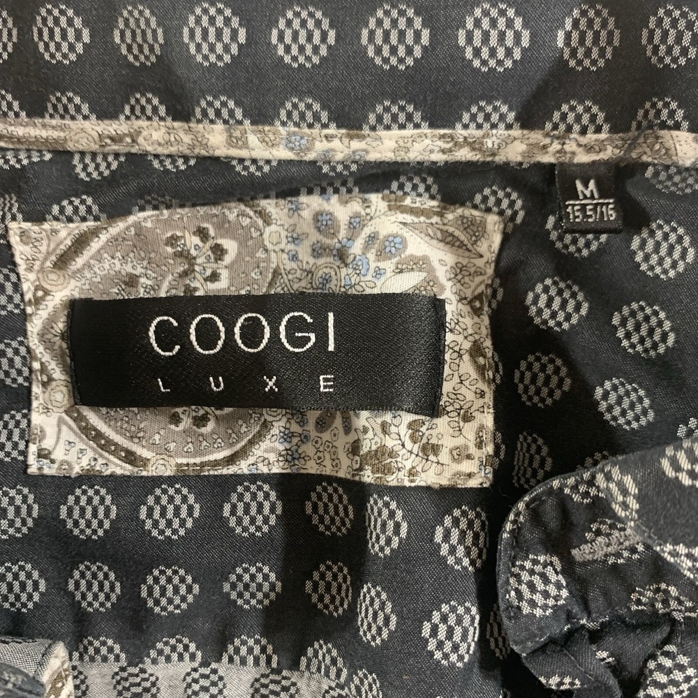 Coogi Luxe Button Down Shirt Mens M Grey Black Geometric Paisley Trim Designer - Picture 4 of 11